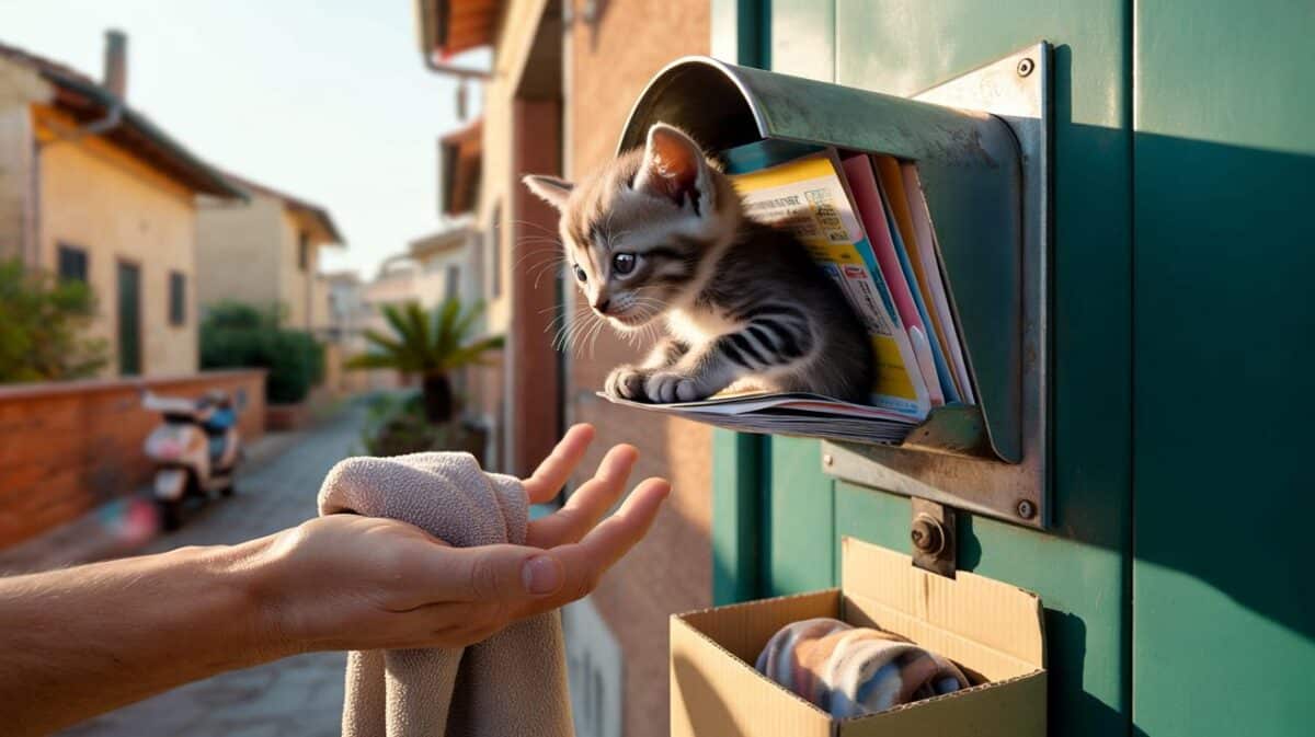 Apre la porta di casa, trova un gattino randagio addormentato dentro la cassetta della posta