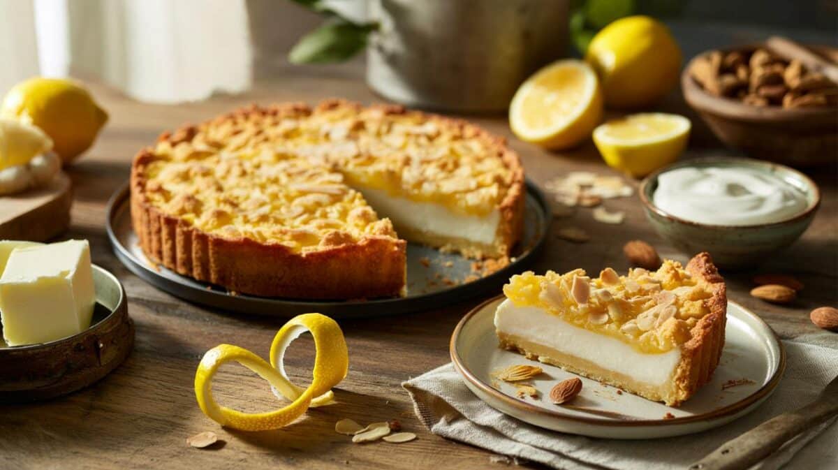 Crostata con crema allo yogurt – sbriciolata limone e mandorla