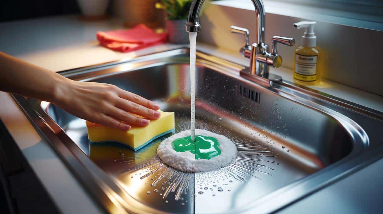 Fondo del lavandino lucidissimo: “Aggiungi un cucchiaio di questo nella spugna e torna come nuovo”