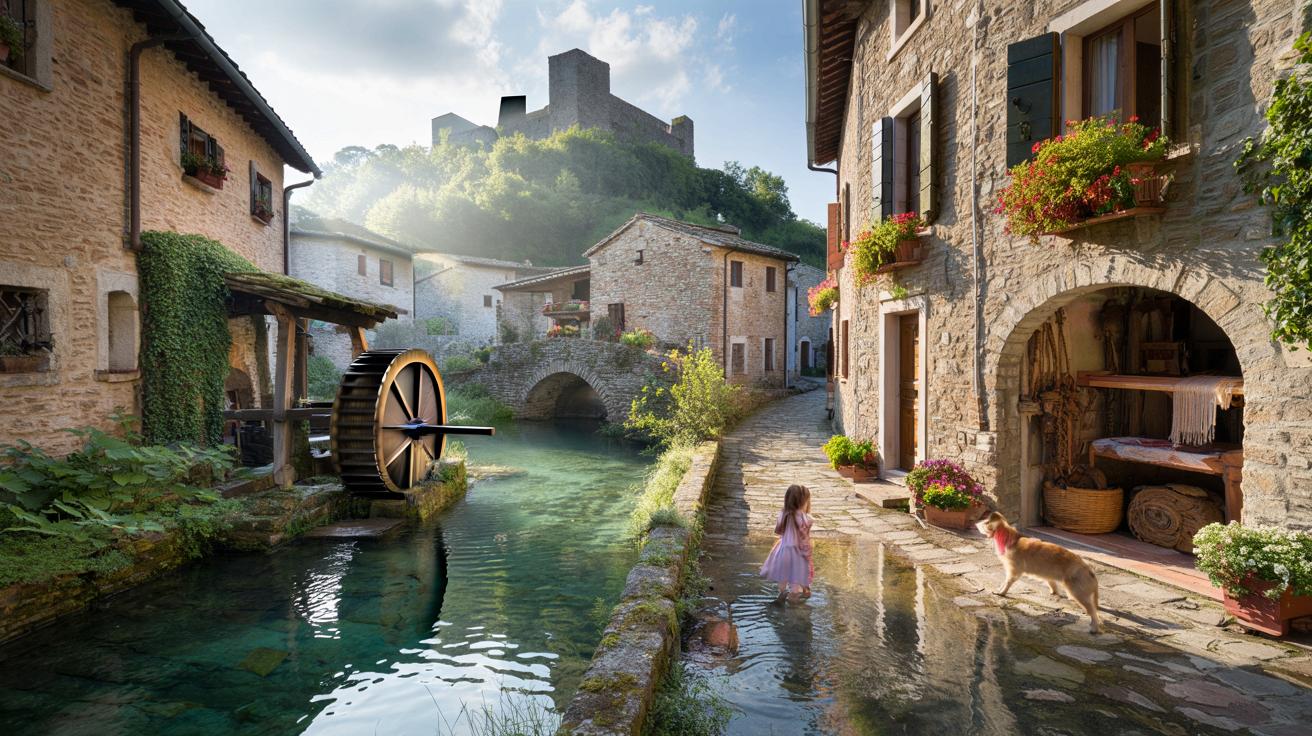 Il borgo delle fiabe esiste davvero: mulini funzionanti, casette in pietra, castelli e ponti medievali