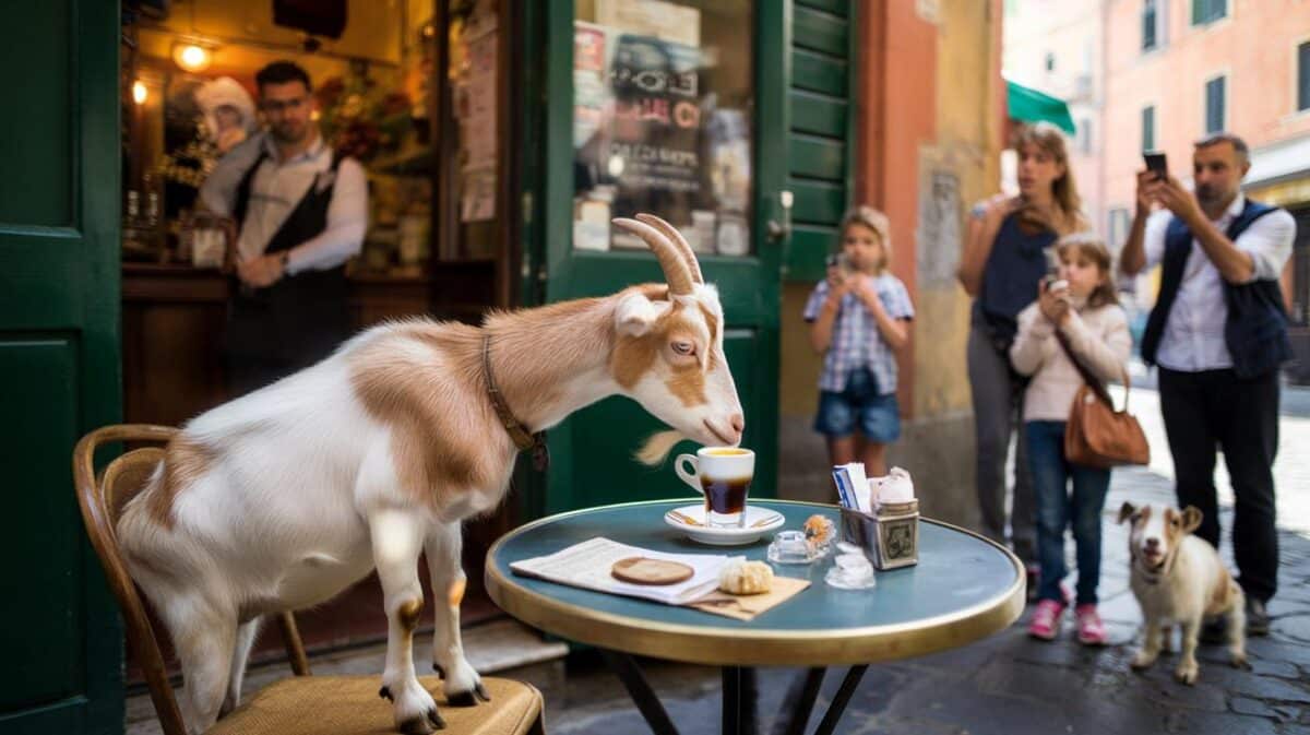 Si assenta un minuto dal bar, torna e trova il suo tavolino occupato da una capra arrivata da una fattoria vicina