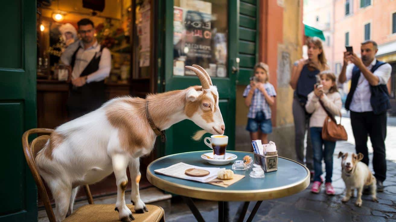 Si assenta un minuto dal bar, torna e trova il suo tavolino occupato da una capra arrivata da una fattoria vicina